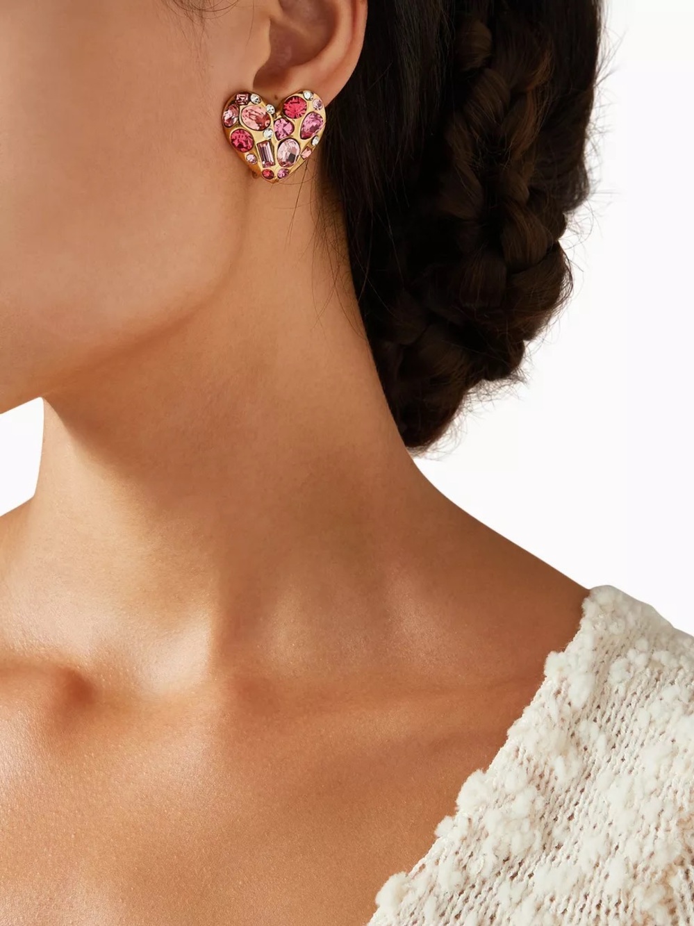 Oscar de la Renta Gemstone Heart Clip-on Earrings in Metal - Picture 2 of 3